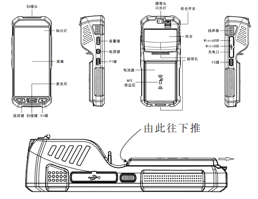  物聯工業智能便攜式手持一體機多功能PDA終端NFC不干膠標簽4G藍牙WIFI條碼支持定制